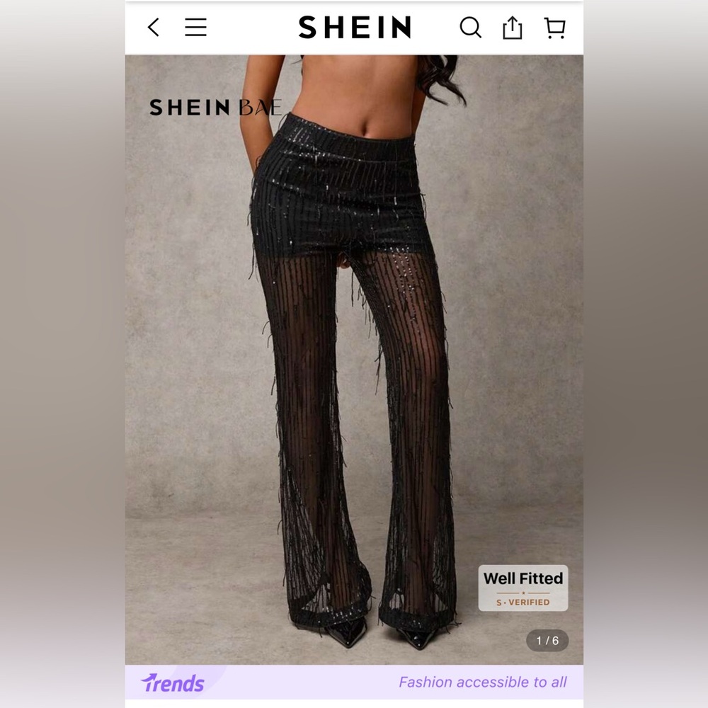 SHEIN Black Sequin Sheer Trousers size Large